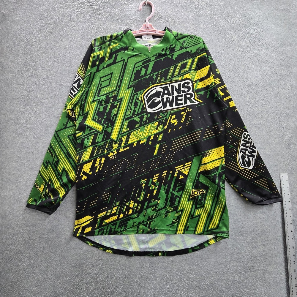Answer‎ Men Jersey L Green Geometric Logo Activewear Motocross BMX Mountain Bike